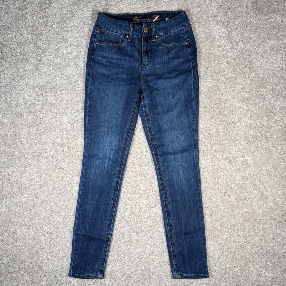 Seven7 Women Dark Wash Tummyless High Rise Skinny Jeans Indigo Denim Size 4 - Picture 2 of 11